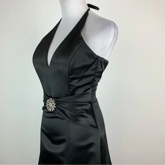 Vintage Jessica McClintock for Gunne Sax Black Satin Halter Evening Dress 3/4 - Picture 7 of 14
